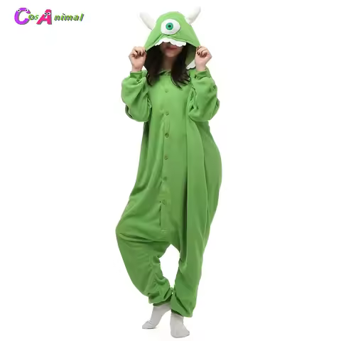 Adults Mike Wazowski Kigurumi Monsters University Cosplay Costume Men's Camouflage Jumpsuit Hallowee