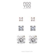 NooYoo ต่างหูสำหรับผิวแพ้ง่าย SET Cubic Zirconia 3/5/7mm (ก้านขาว/ก้านทอง)