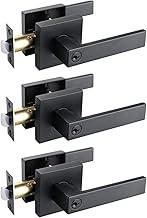 Keyed Door Knob Lever with Lock and Key, Heavy Duty Contemporary Square Lever Entry Door Handle Knob Lock with Key Leverset Lockset, Keyed Alike in Matte Black, 3 Pack