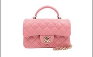 💕平放Chanel classic flap mini with top handle 22A pink ghw玫瑰粉紅