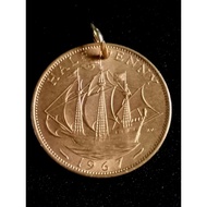 British Half Pence Sailing Coin Pendant Pendant Handmade Original Design Ancient Jewelry Niche Neckl
