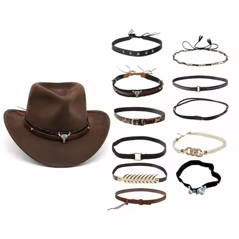 Vintage PU Leather Hat Band Adjustable Decorative Buckle Cowboy Hat Band Multi Style Vintage Western