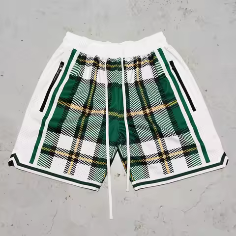 Trillest Boston Urban Style White Heavyweight Mesh Digital Printed Basketball Shorts with Zipper Poc