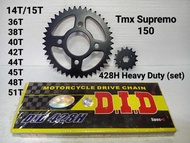 "TMX SUPREMO150" Japan Made Hybreed Type Heavy Duty Sprocket Set with DID Japan Made 428H Chain