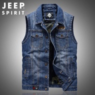 JEEP SPIRIT ผู้ชายเสื้อกั๊กเดนิมฮิปฮอปเสื้อโค้ตยีนส์เสื้อกั๊กผู้ชายคาวบอยเสื้อแขนกุดชายขนาดพิเศษ4XL