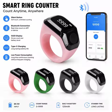 Smart App Ring Counter, Portable OLED Digital Display Bluetooth Counter, 0–9999 Wearable Counter, Ty
