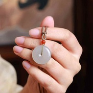 【平安扣】天然新疆和田玉青海料冰煙紫平安扣吊墜項鏈