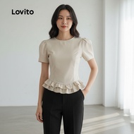 Lovito Blus Santai Lengan Ruffle Musim Bunga Panas untuk Wanita L143ED333