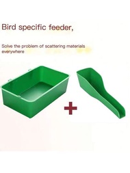 耐用的綠色塑膠鸚鵡浴缸 + 食物碗餵食器、湯匙、多功能餵鳥器和小型寵物淋浴盒。