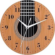 12 Inch Guitar Wall Clock with Wooden Guitar Dial, Silent Clock Movement and Battery Operated, Great