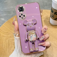 Samsung Galaxy J4 J6 Plus 2018 J2 J5 J7 Prime J3 Pro 2017 S10 Note 10 Lite A81 A91 Square  Cartoon Bear Kickstand Holder Stand Plating Soft Phone Case Back Full Cover