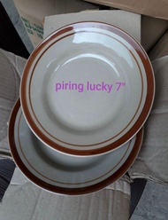 Piring Makan Keramik Lucky List Coklat 7 inch 1 lusin (12 pcs)