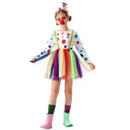 Rainbow Clown Costumes for Girls Circus Clown Witch Halloween Tutu Dress for Kids Joker Outfit