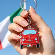 Italy Retro Fiat500 Little Red Car Keychain Italy Retro Car Travel Commemorative Pendant