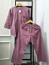 ONE SET KAOS POLOS SETELAN WANITA MOTIF BUNGA RAYON