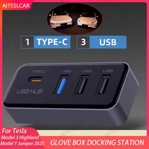 Docking Station USB Hub 4-in-1 for Tesla Model 3 Model Y Glovebox for Dashcam Flash Drive Charger Da