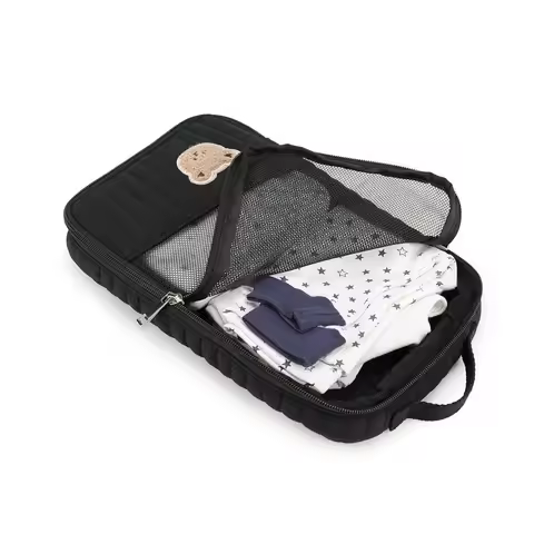 Cartoon Bear Embroidered Mesh Diaper Pouch Striped Zippered Baby Packing Cube Compact Soft-touch Han