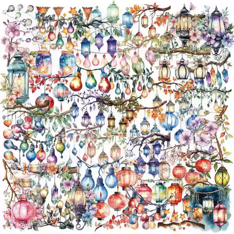 50PCS Transparent INS "Dimming Lights" Sticker Pack - Waterproof PET for Scrapbooking, Guitar Decor 