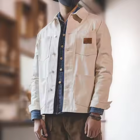 Maden Vintage White Jeans Jacket Retro Work Wear Brand Fashion Coat for Men 13.5 Oz Jeans Coats Pock