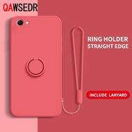 Ring Holder Case For OPPO A39 A57 A59 F1S A1K A3S A12E A37 A33 F3 A83 A71 Lite 2017 Straight edge Liquid Silicone Precise Camera Coverage Casing Soft Phone Cover with Stand Lanyard