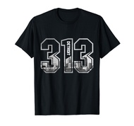 Detroit Michigan 313 Area Code Pride Skyline Vintage T-Shirt