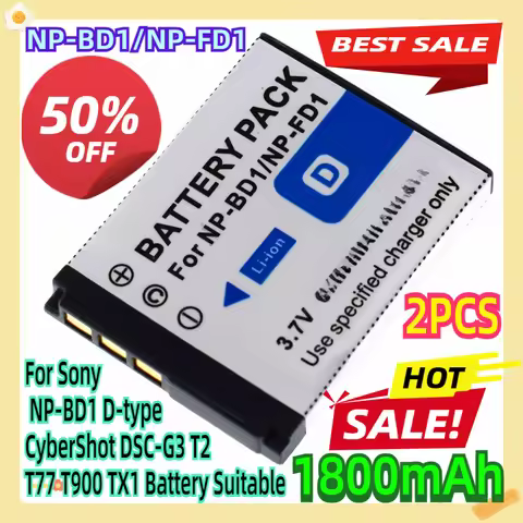 For Sony NP-BD1 D-type CyberShot DSC-G3 T2 T77 T900 TX1 Battery Suitable 2pcs