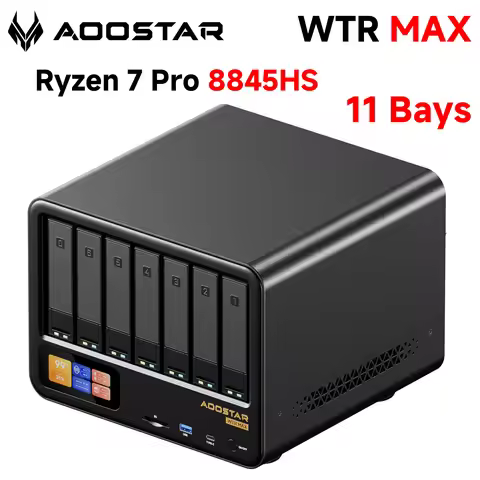 AOOSTAR WTR MAX AMD R7 PRO 8845HS 11 Bays Mini PC With Screen DDR5 SSD*5 6*SATA bays SFP+ 10G*2 OCul