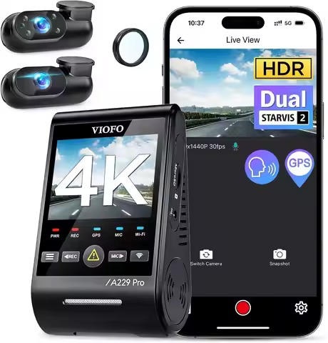3 Channel 4K HDR Dash Cam with Dual STARVIS 2 Sensors,Front Inside Rear Triple Camera, 5GHz WiFi GPS