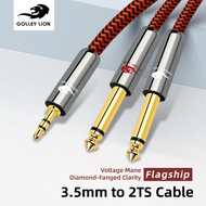 GOLLEY LION 1/8เป็น1/4สายสเตอริโอ3.5มม. TRS ถึงคู่6.35มม. 1/4โมโนทีเอส Y อะแดปเตอร์สายตัวแยกเสียง