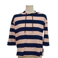 Preloved Miira Mew Pink Striped Hoodie Crop Top Women L
