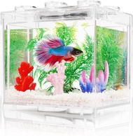 Small Betta Fish Tank Set Aquarium Tank Kit with USB LED Lighting 0.5 Gallon Stackable Fighting Fish
