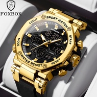 LIGE Dual Time นาฬิกาดิจิทัลสำหรับผู้ชายแฟชั่น FOXBOX มัลติฟังก์ชั่ปฏิทินนาฬิกาข้อมือเรืองแสง