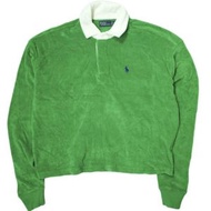 POLO RALPH LAUREN 短毛圈布橄欖球衫，XS碼，綠色，原價：¥33,000。長袖毛圈 Polo 衫，飾有刺繡小馬標誌。二手。 [POLO RALPH LAUREN]