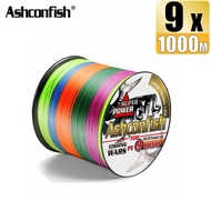 Ashconfish 9เส้น1000เมตรเอ็นตกปลาถัก PE ลายเส้น15-90LB X9หลากสี