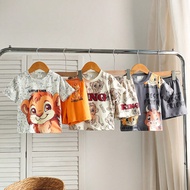 Baby Boys 6 Packs Lion King Asymmetrical Placement Print Short Sleeve T-Shirt & Shorts Set, Suitable