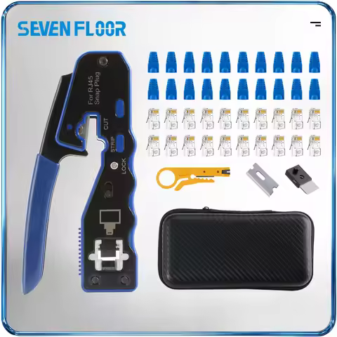 Pass Through RJ45 Cat6 Crimping Toolkit, 8P Crimper for CAT6A/CAT6/CAT5E (STP/UTP) with Cat6 connect