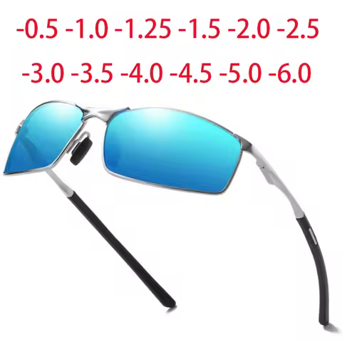 Anti-Glare Square Myopia Sunglasses Men Polarized Fashion Metal Driving Prescription Sun Glasses For