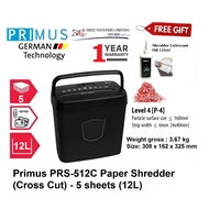 Primus PRS-512C Paper Shredder (Cross Cut) - 5 sheets (12L) (Paper Shredder, MESIN PERINCIH