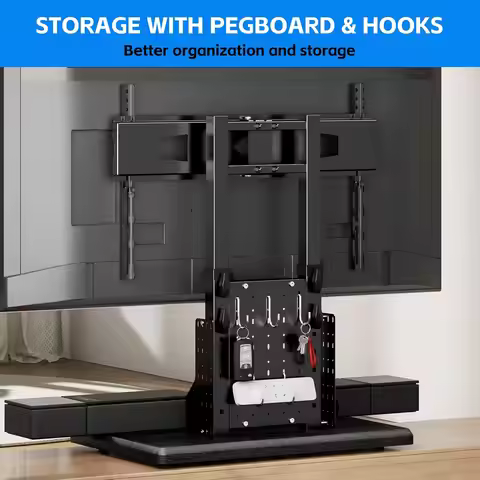 Universal Swivel TV Stand with Pegboard Storage Height Adjustable Table top TV Stand Mount for 26-75