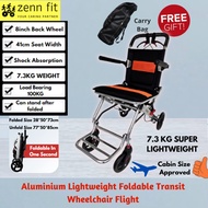 Aluminium 7.3KG Lightweight Foldable Transit Wheelchair Flight Wheelchair for Travel Elderly Disable