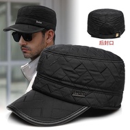New Style Winter New Style Middle-aged Elderly Outdoor Cotton Warm Plaid Flat Top Hat Back Seal Ear 