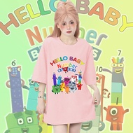 Number Blocks Theme Family T-Shirt Casual Cotton 100% Short sleeved shirt Men and women#08