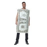 Adult 1 Dollar Bill Costume Funny Halloween One Money Fancy Dress