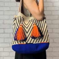 哥倫比亞製 Tote 平托特包 Wayuu 編織手工包 橘藍米