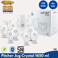 Crystal Pitcher Jug Set with Golden Dragon Arwana Glass 8-piece Glass Drinking Teapot Set