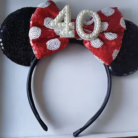 1Pcs 16/18/21/30/40/50/60 Birthday Pearl Number Headband Sequin Ear Girls Birthday Party Accessories