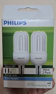 Philips 11W E14 燈泡 慳電膽 2支裝 Cool Daylight 白光
