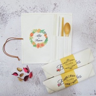 客製化婚禮小物 環保餐具 帆布收納套組 含吸管木筷湯匙 粉色花圈