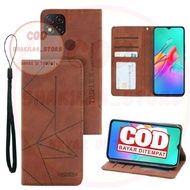 XIAOMI REDMI 9C Leather Flip Case Magnet Motiv Garis Sarung Hp Buka