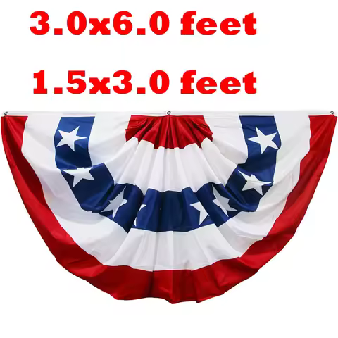 American Flag Bunting Outside 3x6 1.5x3 FT Red White Blue USA Pleated Fan Flag Patriotic Decorations